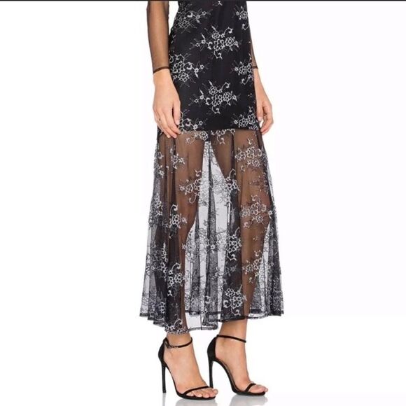 Lovers and Friends Mystic Maxi Slate Black Dress Sheer Long Sleeve Size M - Picture 6 of 10